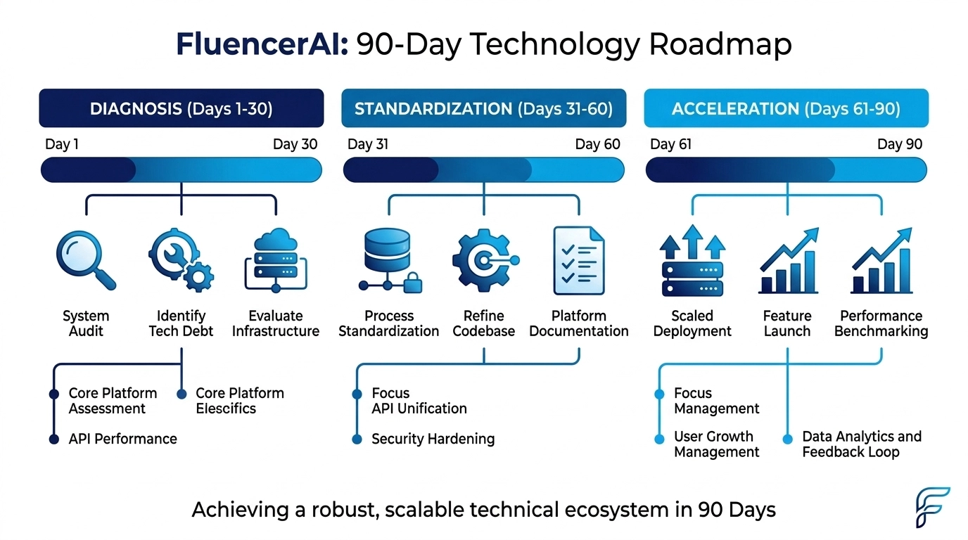 Roadmap estratégico de 90 dias para implementação de tecnologia