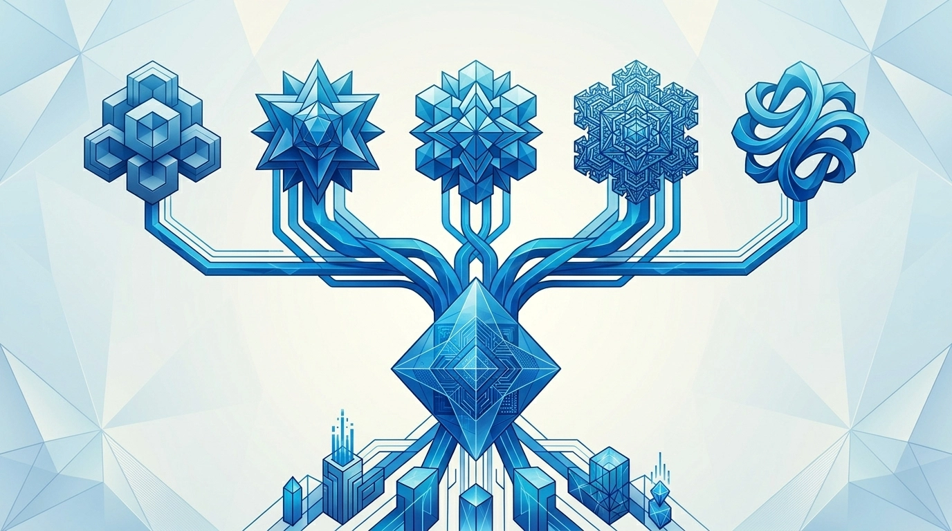 Five generational strengths feeding a central AI-enabled operating model through digital bridges